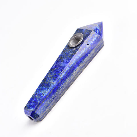 ic:This Lapis Lazuli pipe has veins of pyrite. A toxic byproduct of pyrite decomposition is sulfuric acid, a highly corrosive chemical.  When inhaled this can cause difficulties breathing, burning of the eyes, and potential blindness.