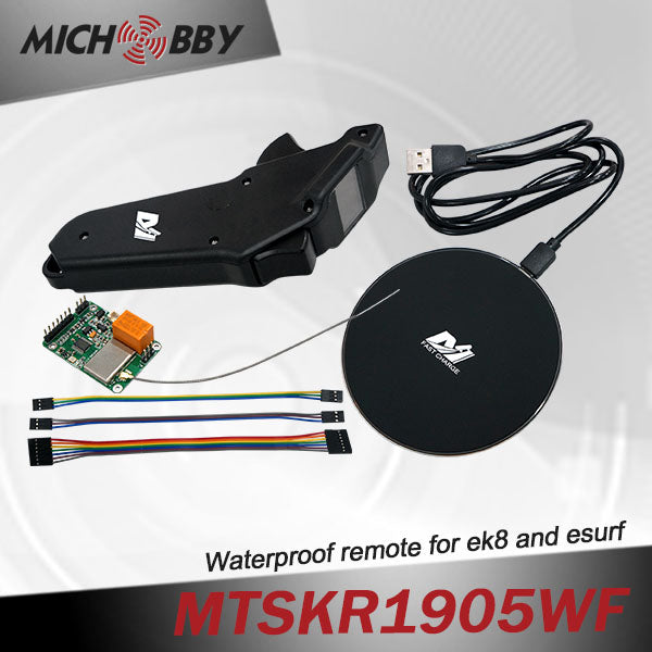 MTSKR1905WF NEW WATERPROOF REMOTE CONTROL FOR ESK8/ESURF WITH DISPLAY AND WIRELESS CHARGING FUNCTIONS WITH RECEIVER