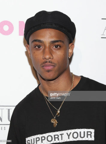 ACTOR KEITH POWERS IN GOLD MOTHERLAND NECKLACE 