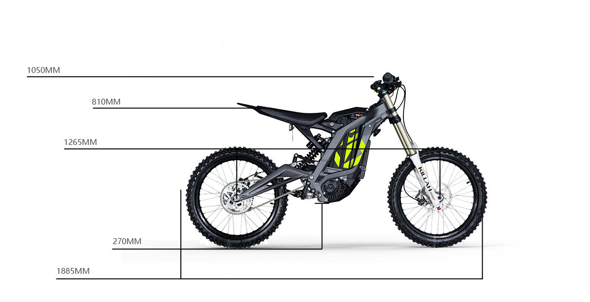 Surron LBX Dual-Sport E-Dirt Bike Side Profile with Dimensions