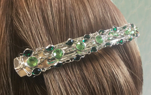 Barrette madewith Solid Oak Estrella linked crystals, wired onto a plain hairclip