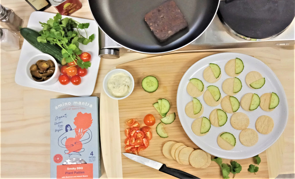 Mexican canapes-AM Smoky BBQ Plant Patties 