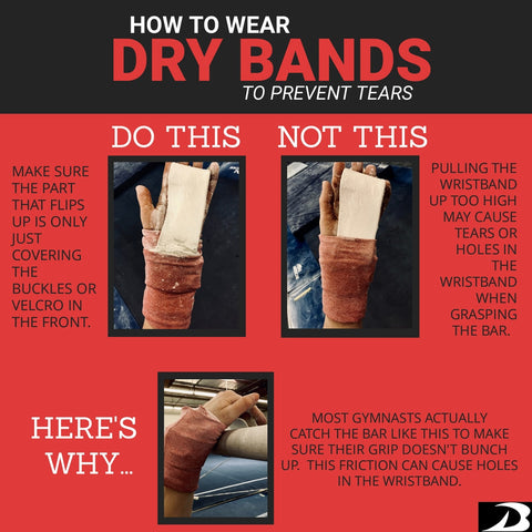 Infographic for how to wear DRYbands over grips to prevent tears.