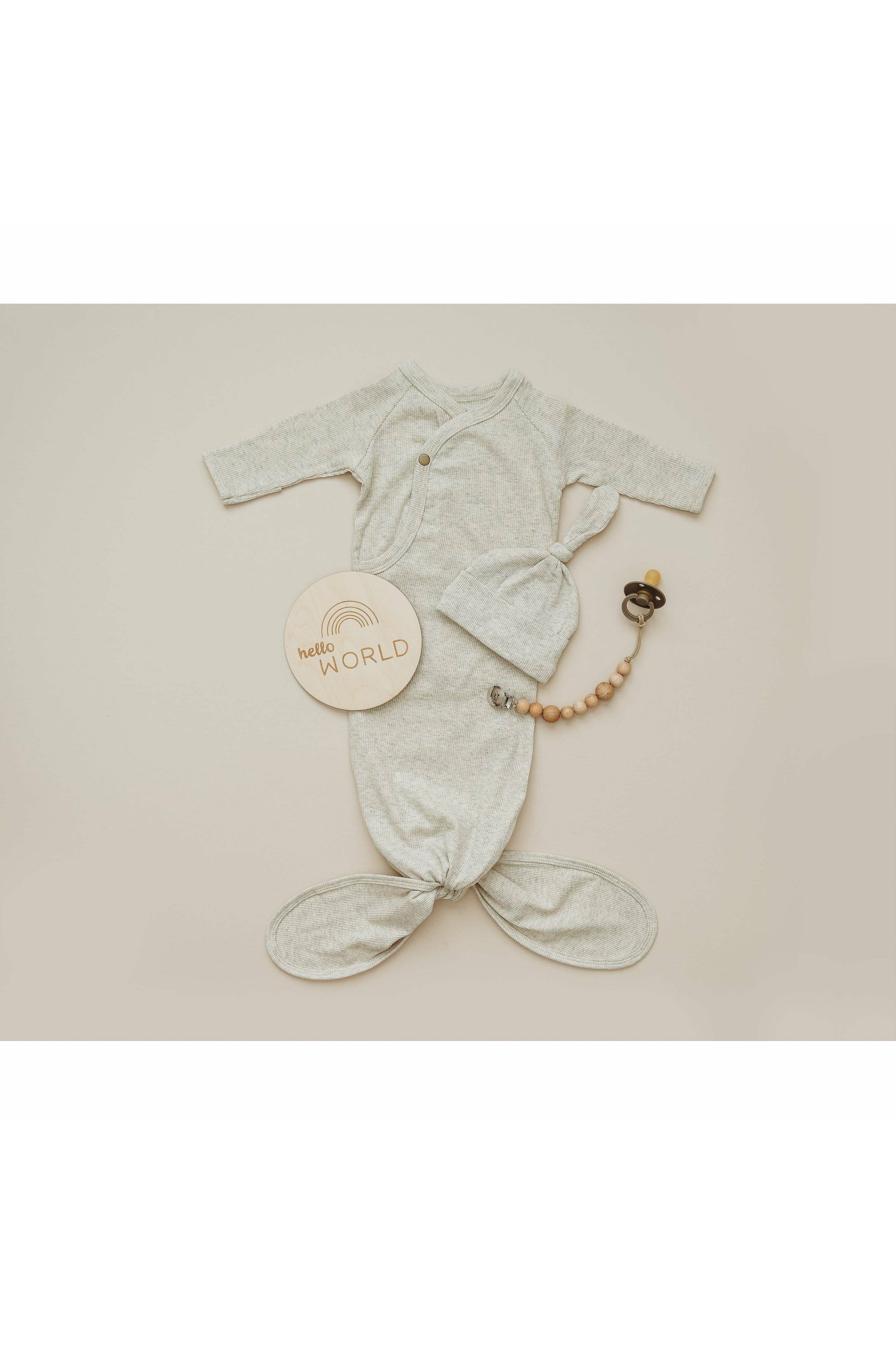 Oatmeal Ribbed Knotted Gown
