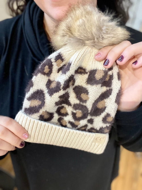 Leopard Fuzzy Beanie - Kids