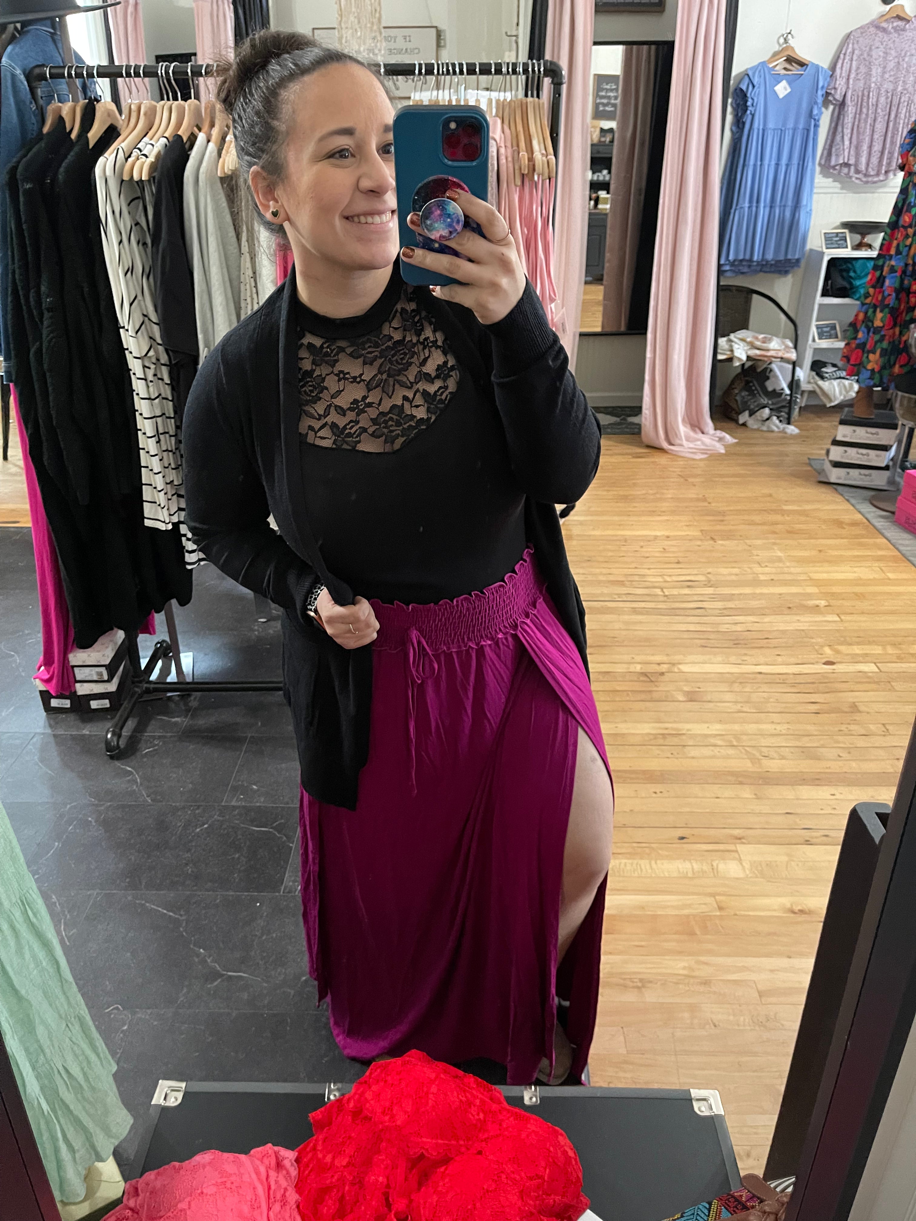 Plum Ruffle Waist Maxi