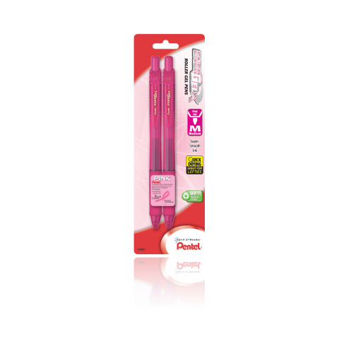 EnerGel- X液体凝胶笔中线，金属笔尖-粉色墨水- 2-pk