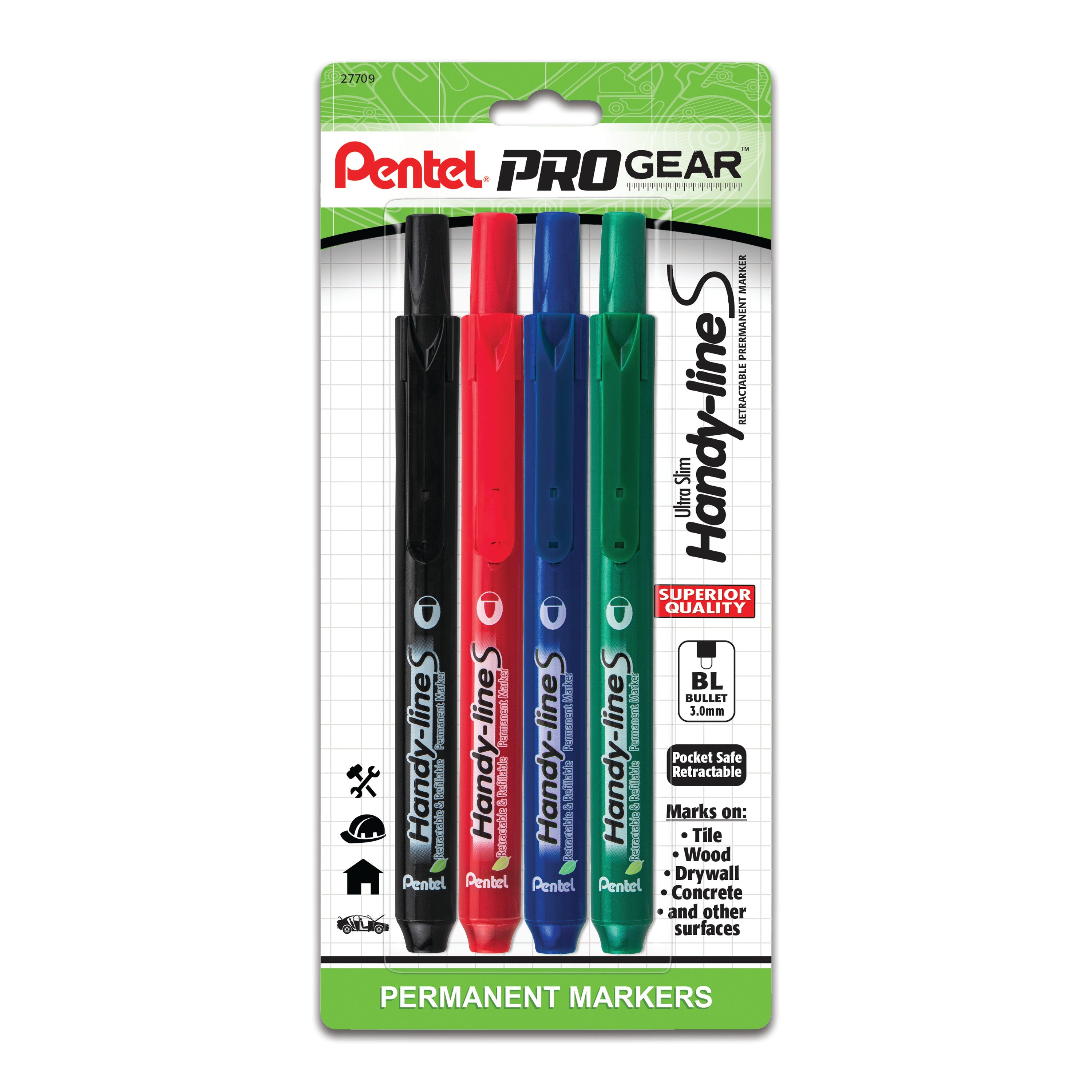 Pentel ProGear handline S永久标记-各种墨水4-pk