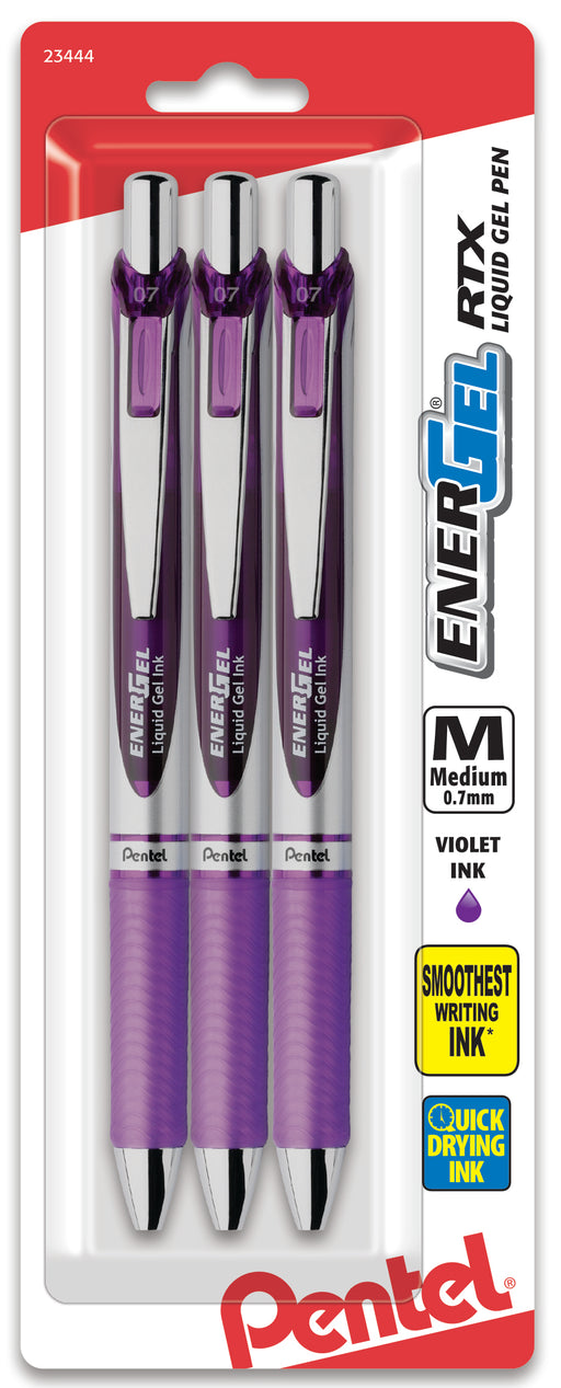 EnerGel RTX可填充凝胶笔，紫色墨水3-pk