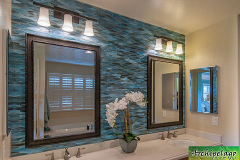 Tropical themed bathroom with orchid decoration