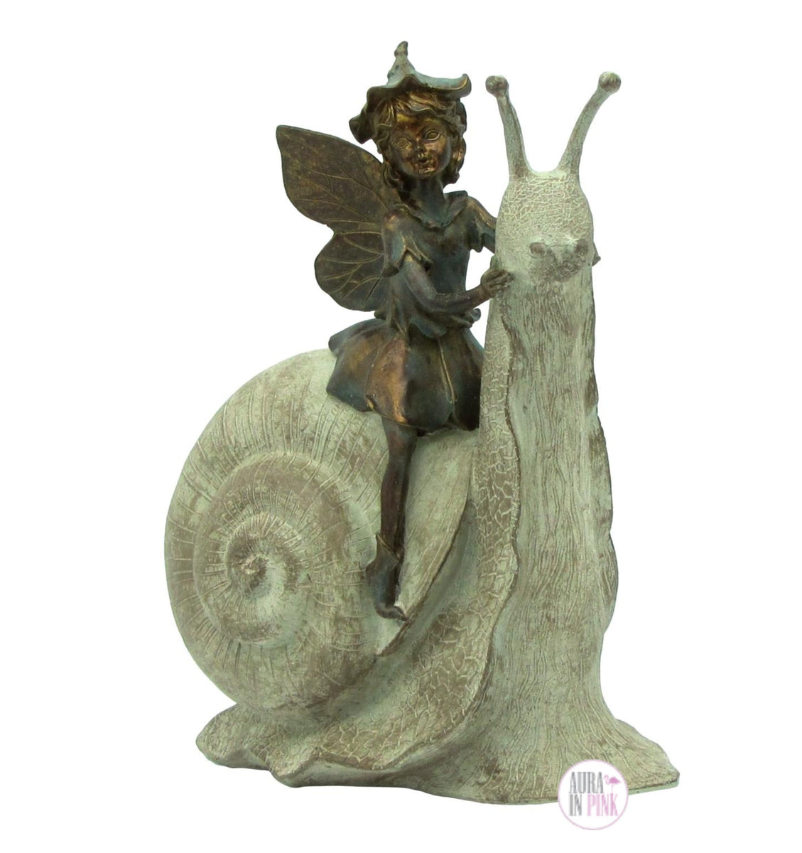 Bronze Effect Fairy Garden House With A Fairy Child On A Snail Fairy Garden Gift Garden Snail Ornament, Fairy Snail Garden Fairy
