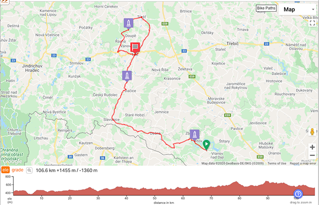 Cycling Tour Czech Republic Maps Day 3 and 4 Hlolovec - Telc