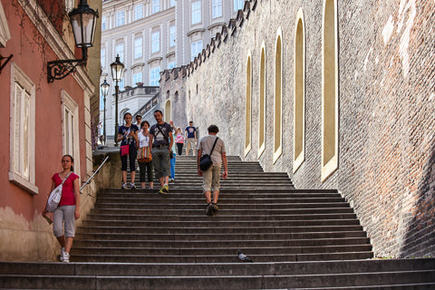 Prague Czech Cycling Tour many steps to Prague Castle Connal Kit
