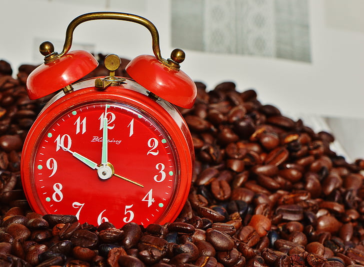 clock on coffee beans