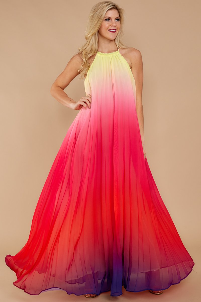 pleated ombre maxi dress