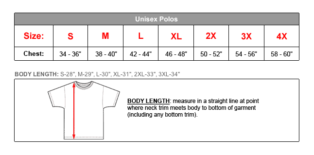 unisex shirt size conversion chart