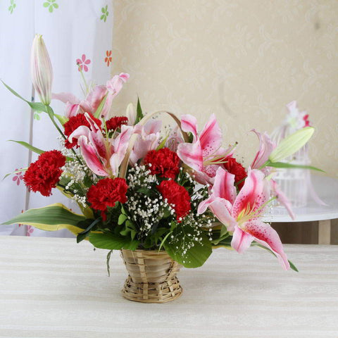 Mix Lilies and Carnations Basket Arrangement