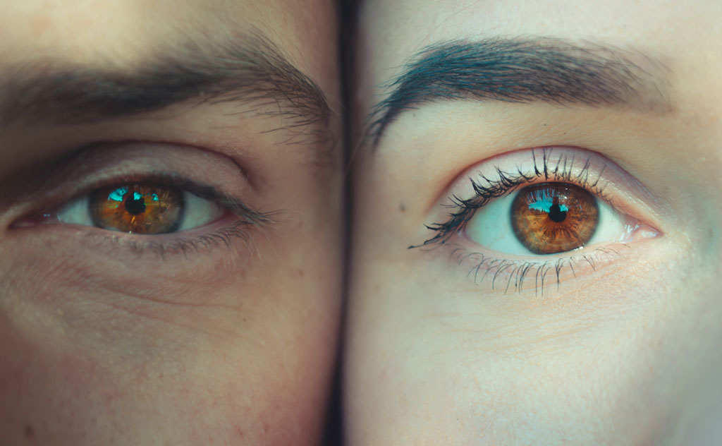 Close up of man and woman eyes