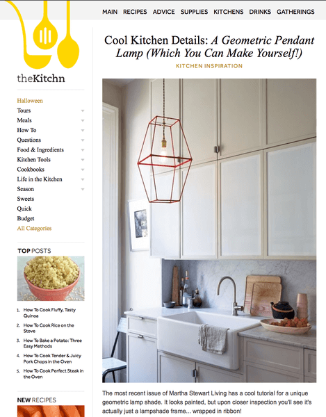 Geometric kitchen pendant light on Kitchn webpage