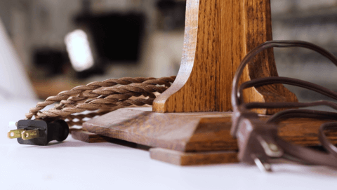 Base of wooden lamp and 2 electrical cords