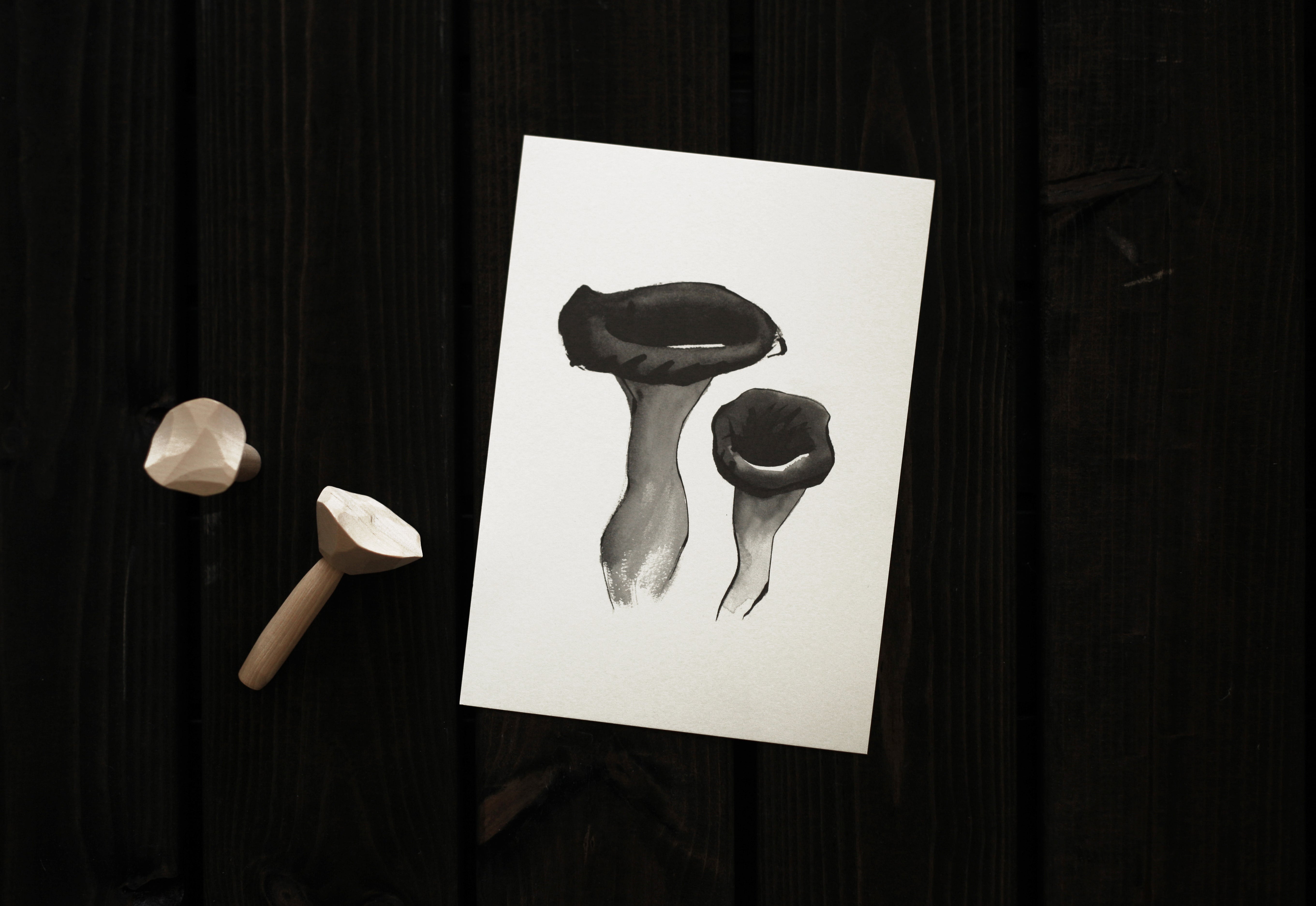 teemu järvi black trumpet mushroom art card