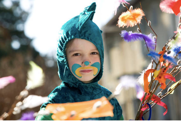 Finnish Easter "witch" and brightly decorated willow branches