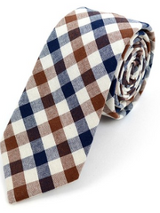 Men's Brown Plaid Cotton Slim Tie