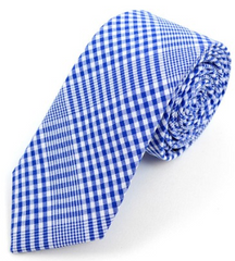 Men Royal Blue Plaid Cotton Slim Tie