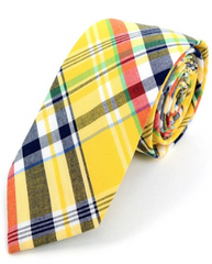 Men's Yellow Plaid Cotton Slim Tie