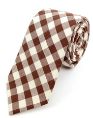 Men's Brown Beige Plaid Cotton Slim Tie