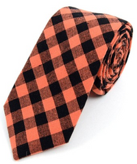 Men's Orange Black Plaid Cotton Slim Tie