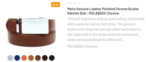 Men's Genuine Leather Polished Chrome Buckle Ratchet Belt - MGLBB50X-Chrome