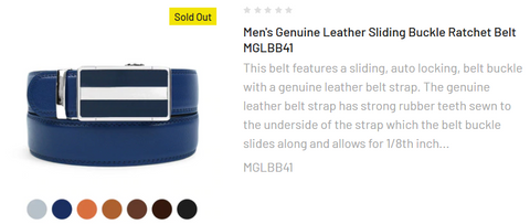 Men's Genuine Leather Sliding Buckle Ratchet Belt MGLBB32