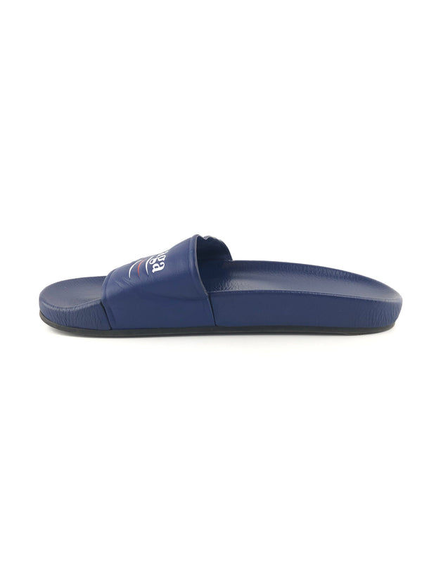 BALENCIAGA Blue Logo Campaign Pool Slides Sandals SZ39