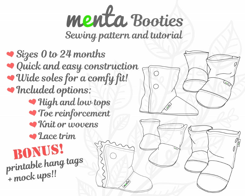 baby bootie measurements