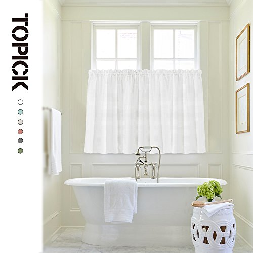 1 Pair White Tier Curtains For Kitchen 24 Caf Curtains Water Repellent Short Half Window Curtains For Bathroom Over Tub Laundry Room