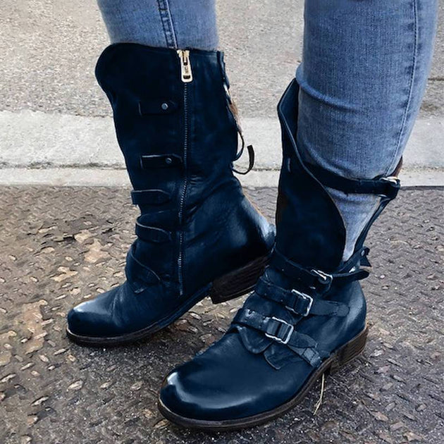 vintage buckle side zipper boots