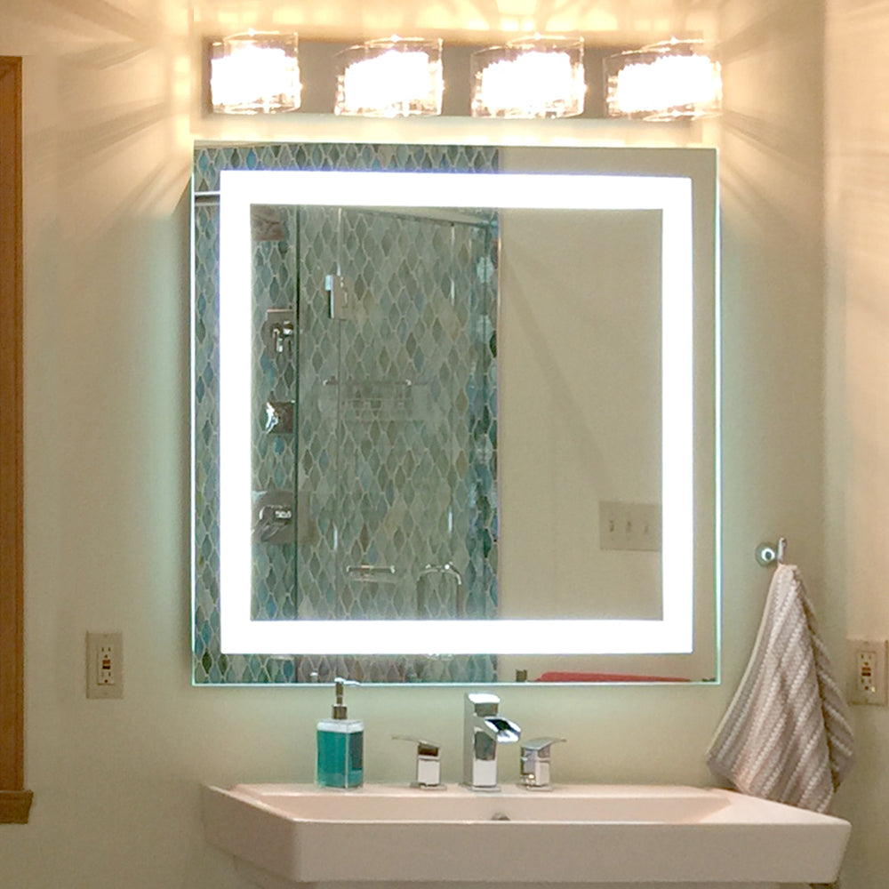 Front-Lighted LED Bathroom Vanity Mirror: 48" x 48" - Rectangular