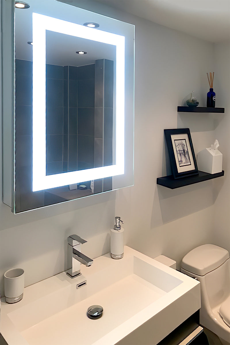 Surface Mounted Led Medicine Cabinet 24 X 32 Left Hinge 6000k Mirrors Marble