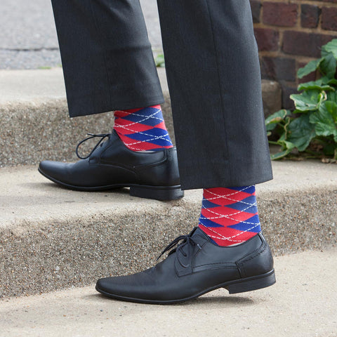 Crimson Argyle with smart black shoes and trousers