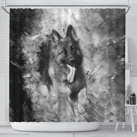 German Shepherd Black And White Print Shower Curtains-Free Shipping