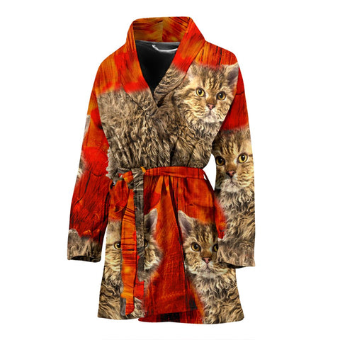 Selkirk Rex Cat Art Print Women's Bath Robe-Free Shipping