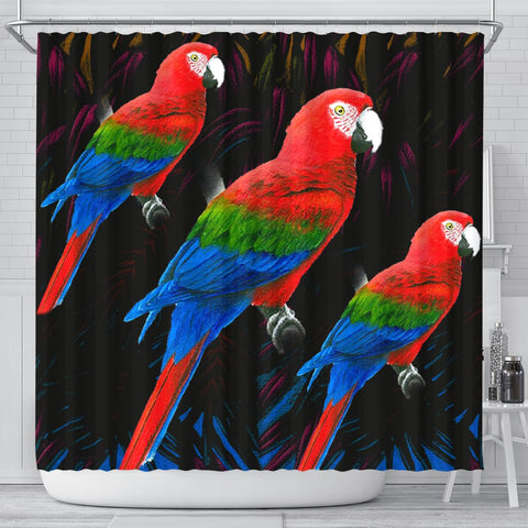 Red And Green Macaw Parrot Print Shower Curtains-Free Shipping