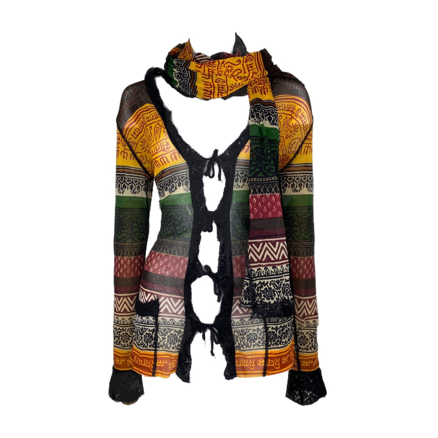Jean Paul Gaultier Vintage Tribal Print Cardigan Mesh Top 1990s