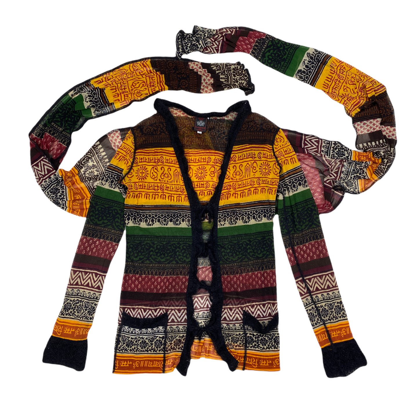 Jean Paul Gaultier Vintage Tribal Print Cardigan Mesh Set Suit 1990s