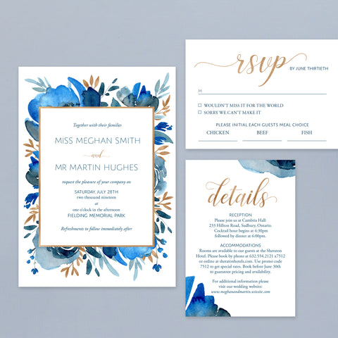 navy wedding invitation