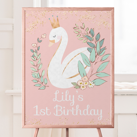 swan first birthday welcome sign