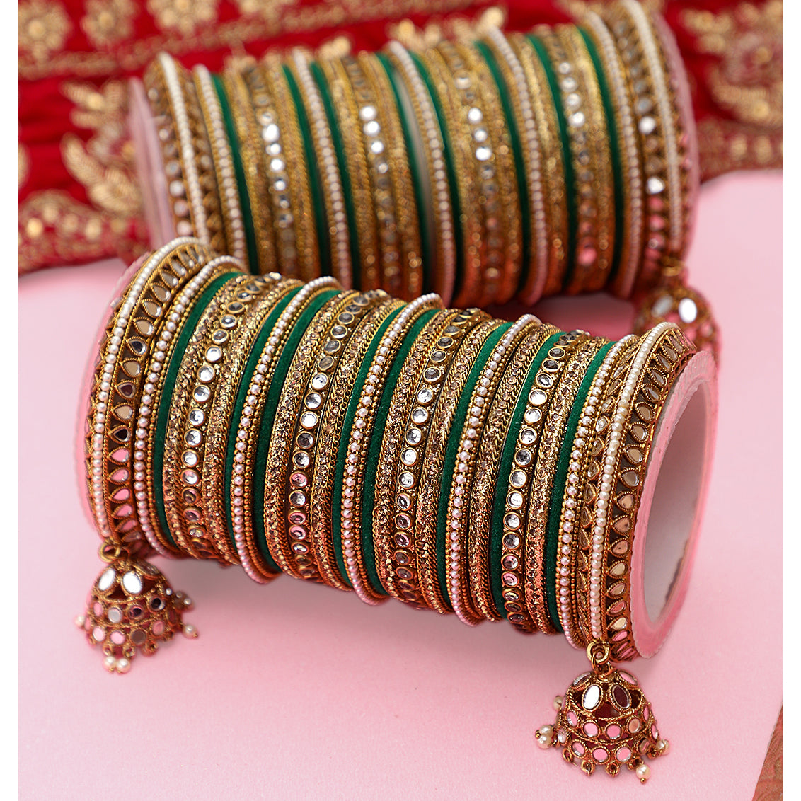 Bridal Mirror Bangle Set with Jhumki by Leshya – BANGLES BY LESHYA