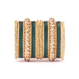Traditional Shining Bangle Set For Women With Lac And Golden Stone
