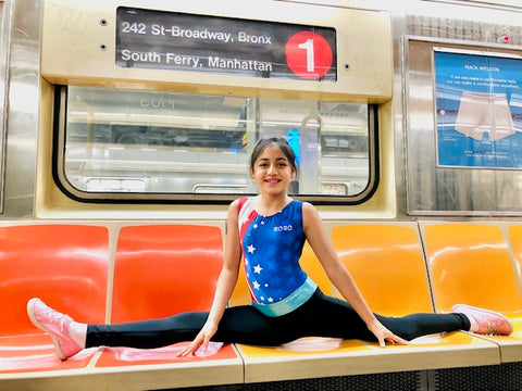riding on the new york subway doing splits in foxy's leotards for gymnastics